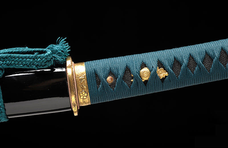 Hand Forged Wakizashi 1095 Steel Clay-Tempered Blue Handle