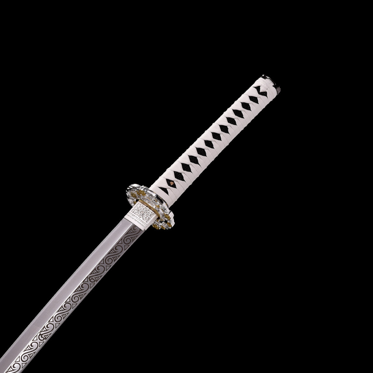 Hand Forged White Katana,Manganese Steel Engraving White Scabbard