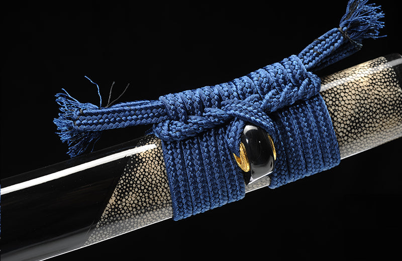 Clay-Tempered Steel Katana: Blue Handle & Black Scabbard