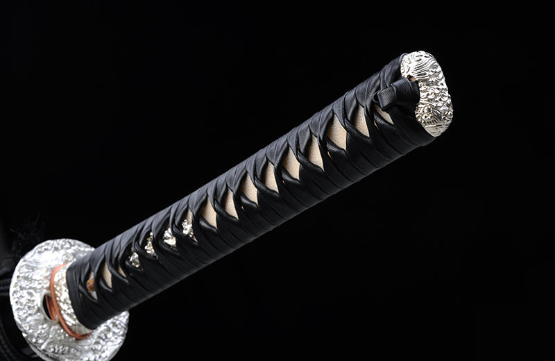 High Carbon Steel Katana Clay Tempered Silvery Wave Tsuba Katana