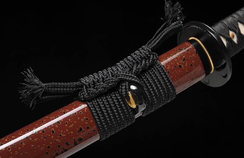 Artisan-Crafted Folded Steel Katana with Dark Red Scabbard