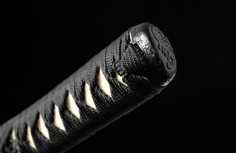 Hand Forged Wakizashi Clay-Tempered With Black Scabbard Iron Tsuba