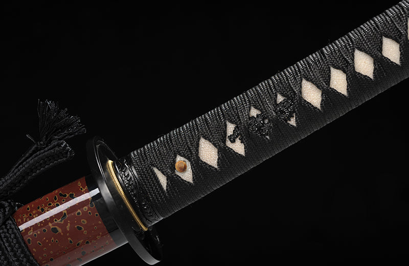 Artisan-Crafted Folded Steel Katana with Dark Red Scabbard