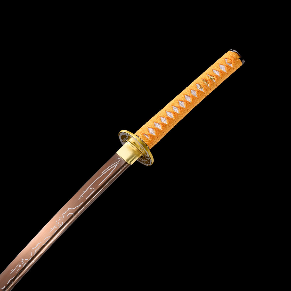 Hand-Forged Yellow Katana with Golden Engraved Iron Tsuba