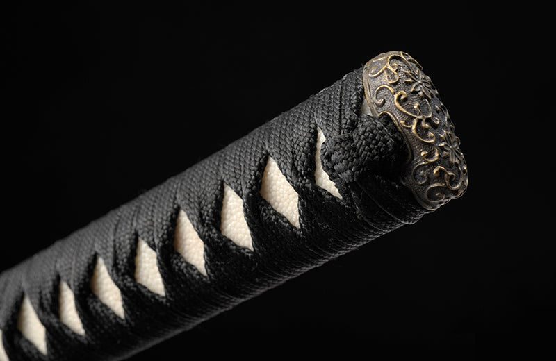 Hand-Forged Full Tang Black Katana with Real Hamon, Clay Tempered