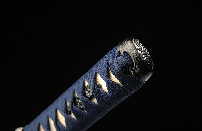 Compact Folded Steel Katana with Genuine Hamon & Blue Handle