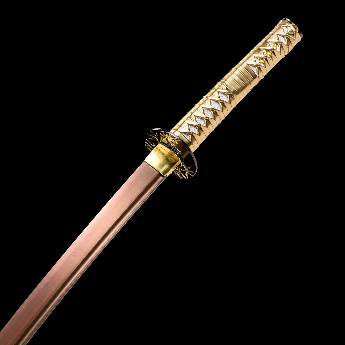 High-Carbon steel Hand-Forged Golden Katana with Bamboo Leaf Tsuba