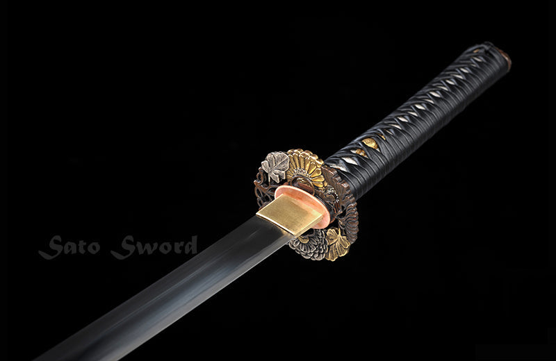 Classic Katana, Real Hand Forged Katana Leather Handle Black Scabbard