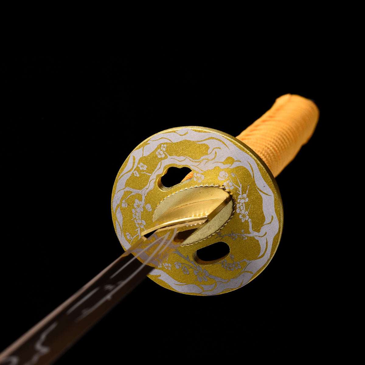 Hand-Forged Yellow Katana with Golden Engraved Iron Tsuba