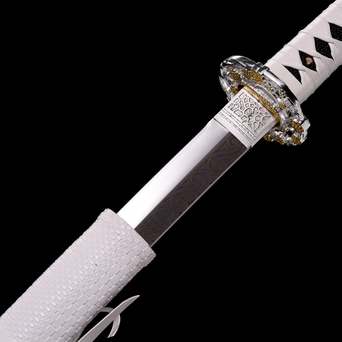 Hand Forged White Katana,Manganese Steel Engraving White Scabbard