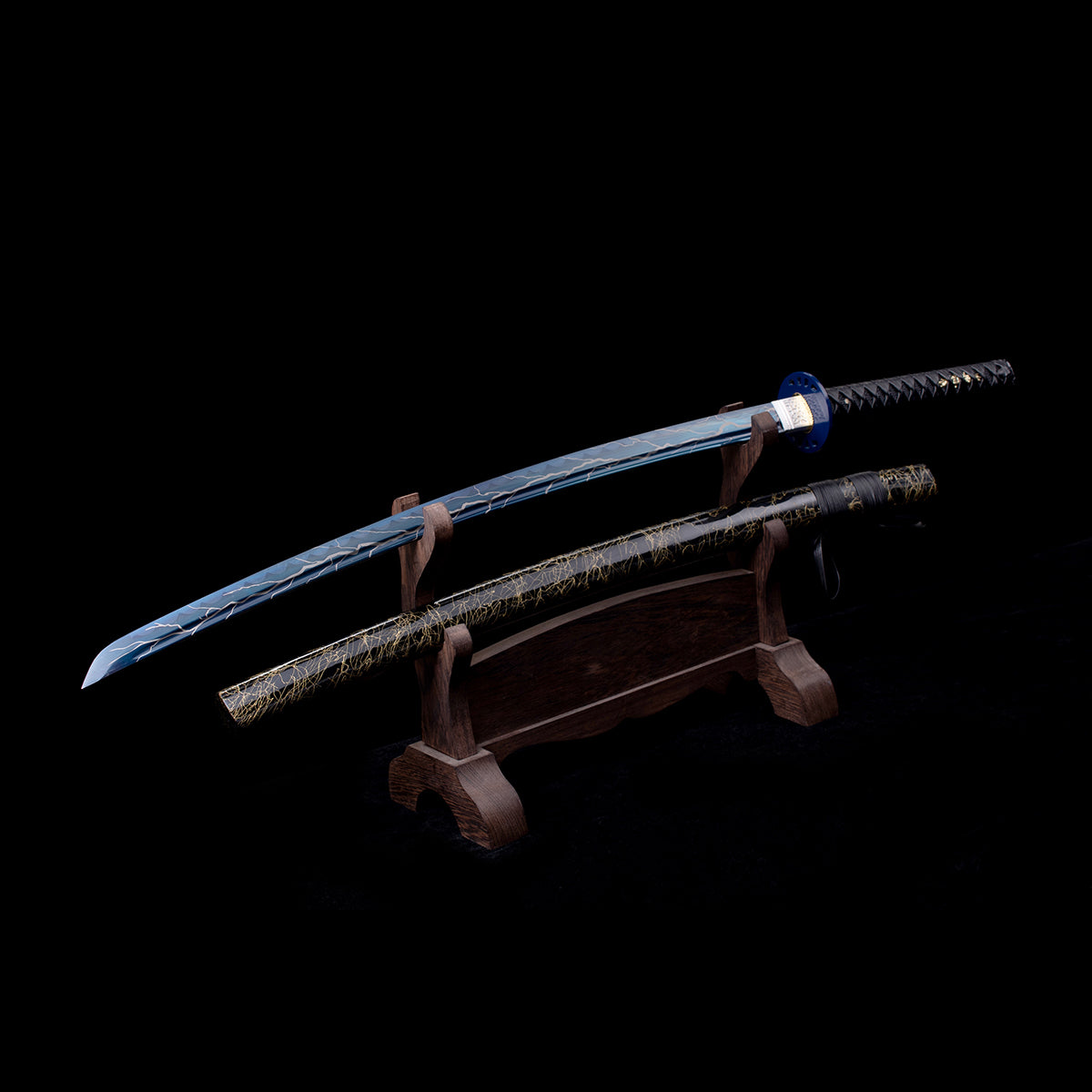 Hand Forged Katana,Lightning Engraving Blue Branches Classic