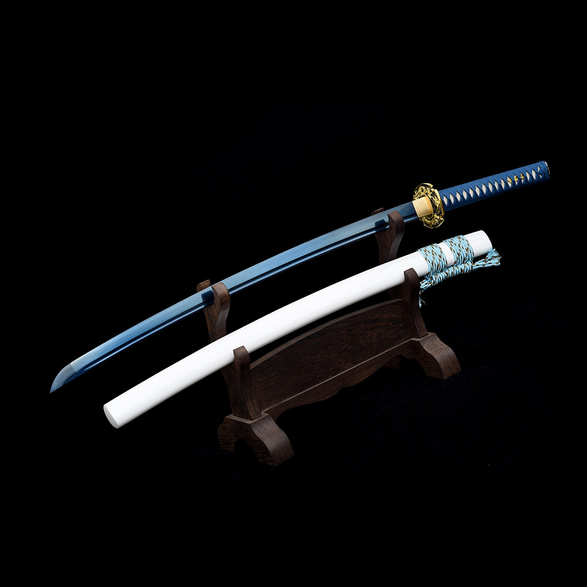 Hand Forged Carbon Steel Blue Blade Katana With Full Tang Blue Wrap