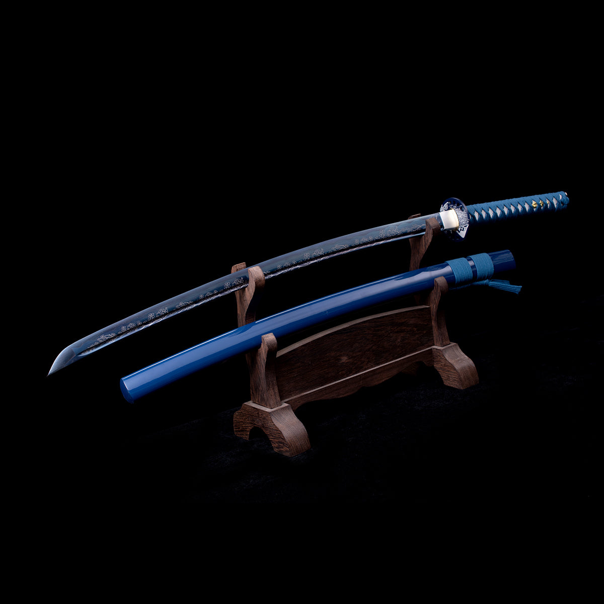 Hand Forged  Blue Katana with Engraving Style Blue Scabbard