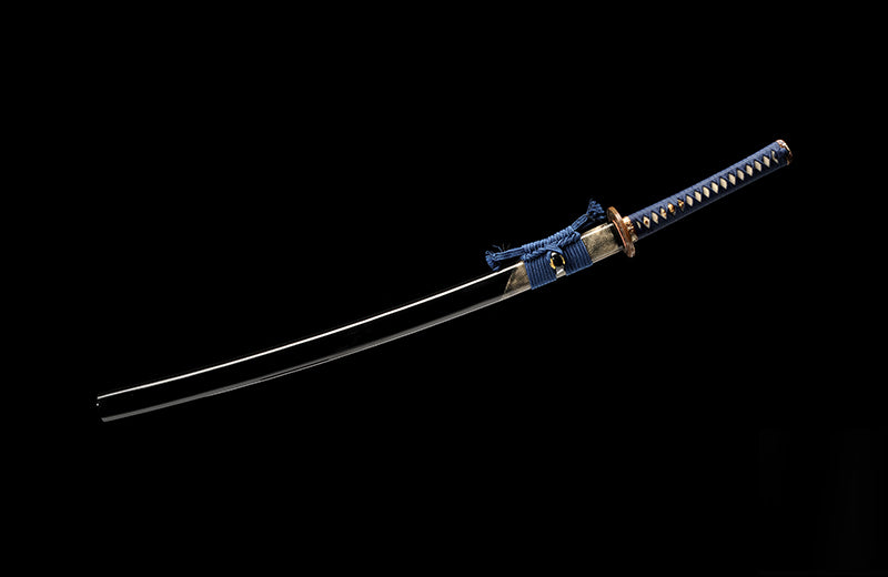 Clay-Tempered Steel Katana: Blue Handle & Black Scabbard