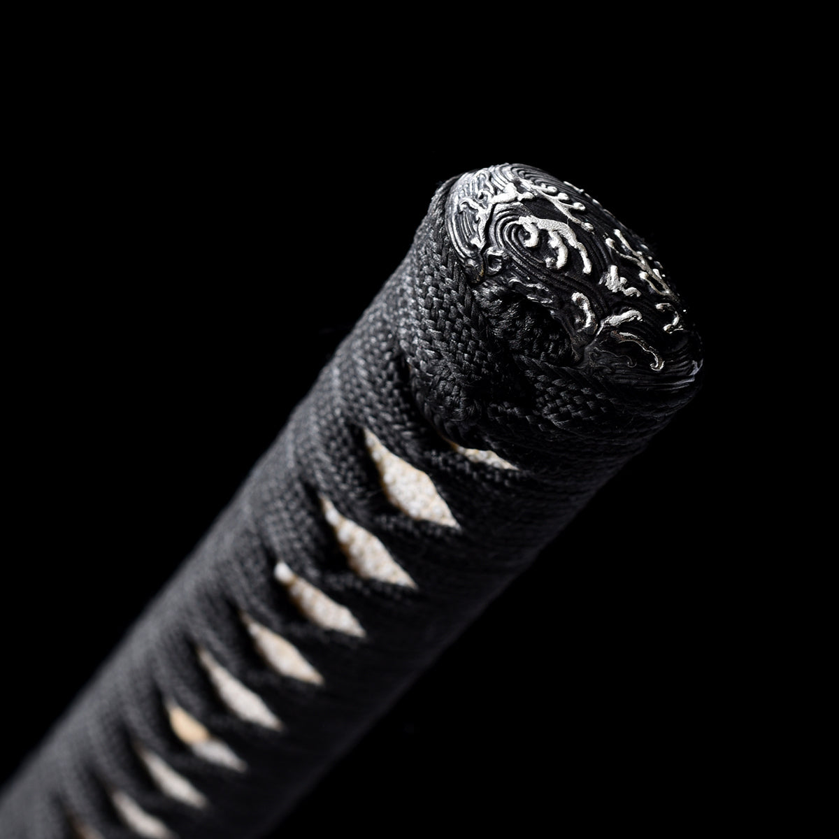 Clay-Tempered Damascus Katana with Hand-Forged Waves Tsuba