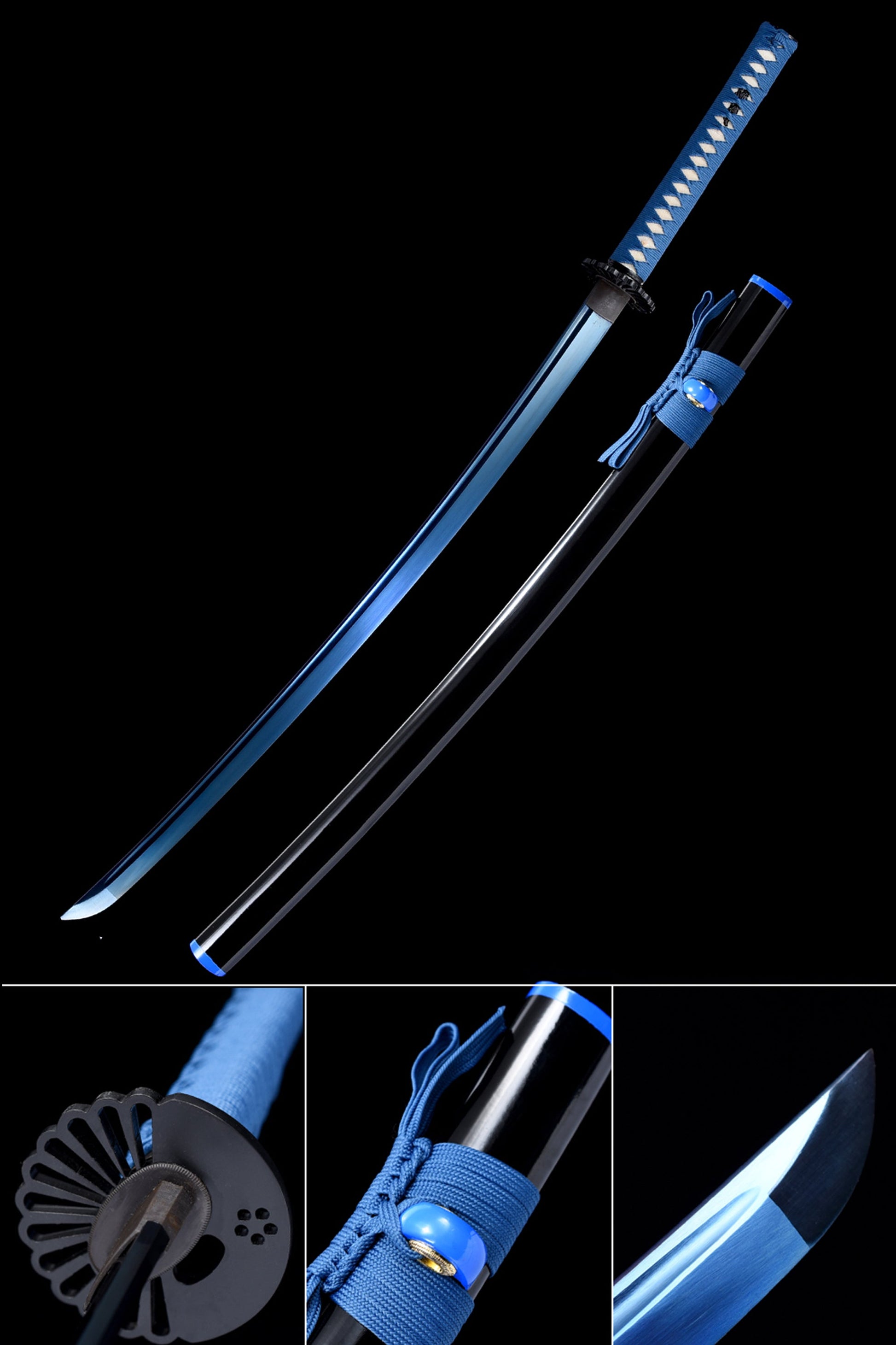 Hand Forged Katana,Lightning Engraving Blue Branches Classic