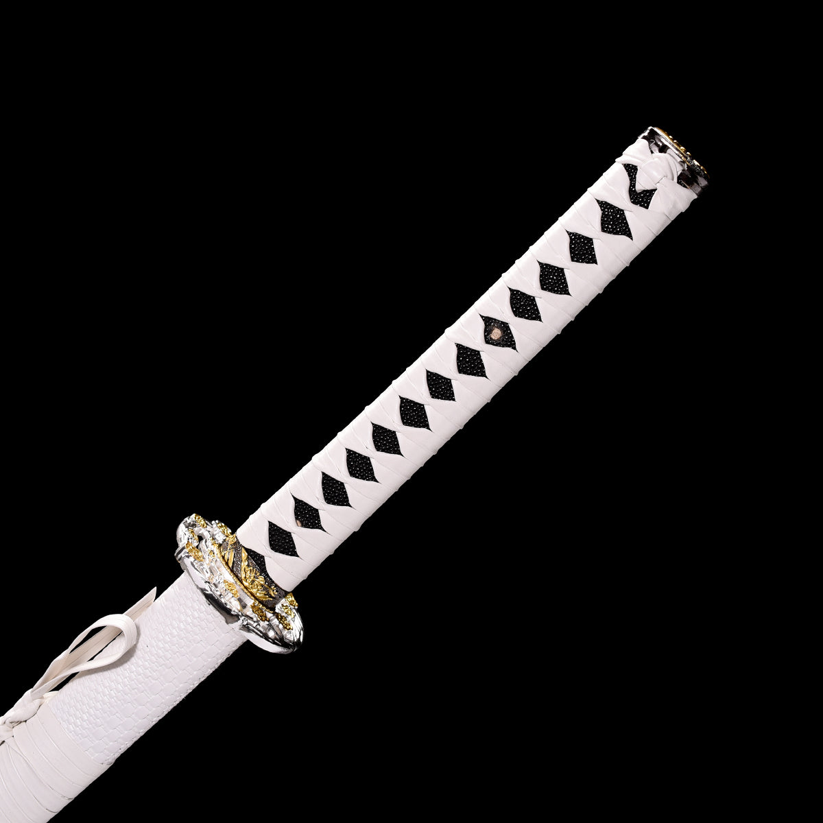 Hand Forged White Katana,Manganese Steel Engraving White Scabbard