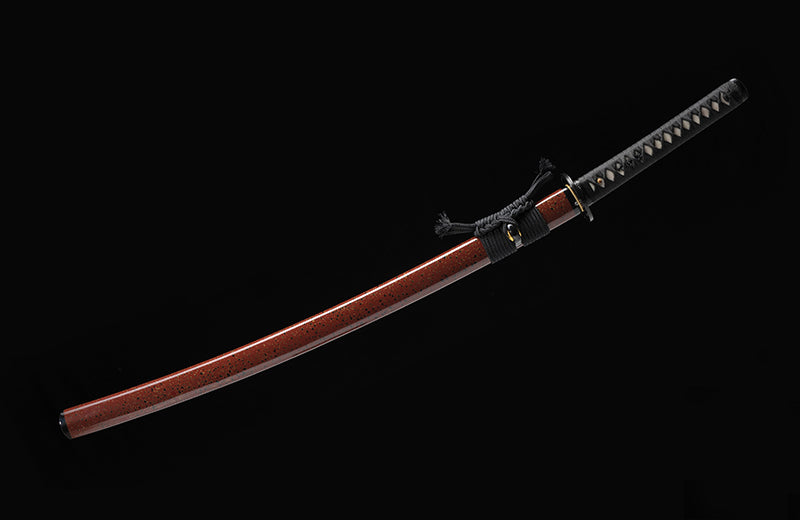 Artisan-Crafted Folded Steel Katana with Dark Red Scabbard