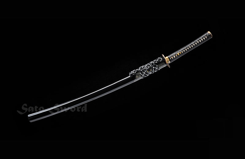 Classic Katana, Real Hand Forged Katana Leather Handle Black Scabbard