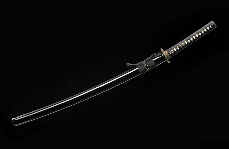 Hand-Forged Full Tang Black Katana with Real Hamon, Clay Tempered