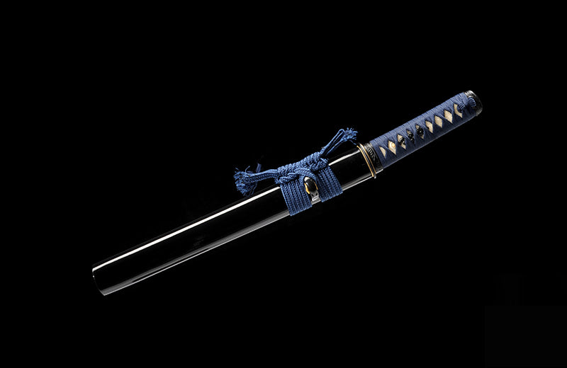 Compact Folded Steel Katana with Genuine Hamon & Blue Handle