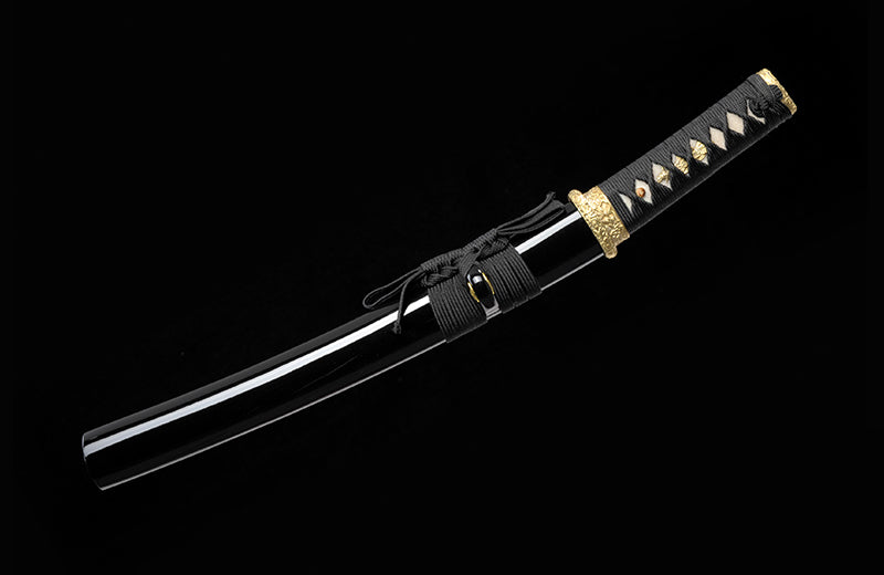 Compact Clay-Tempered 1095 Katana: Hand-Forged, Short Size, Black Saya