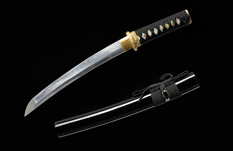 Compact Clay-Tempered 1095 Katana: Hand-Forged, Short Size, Black Saya