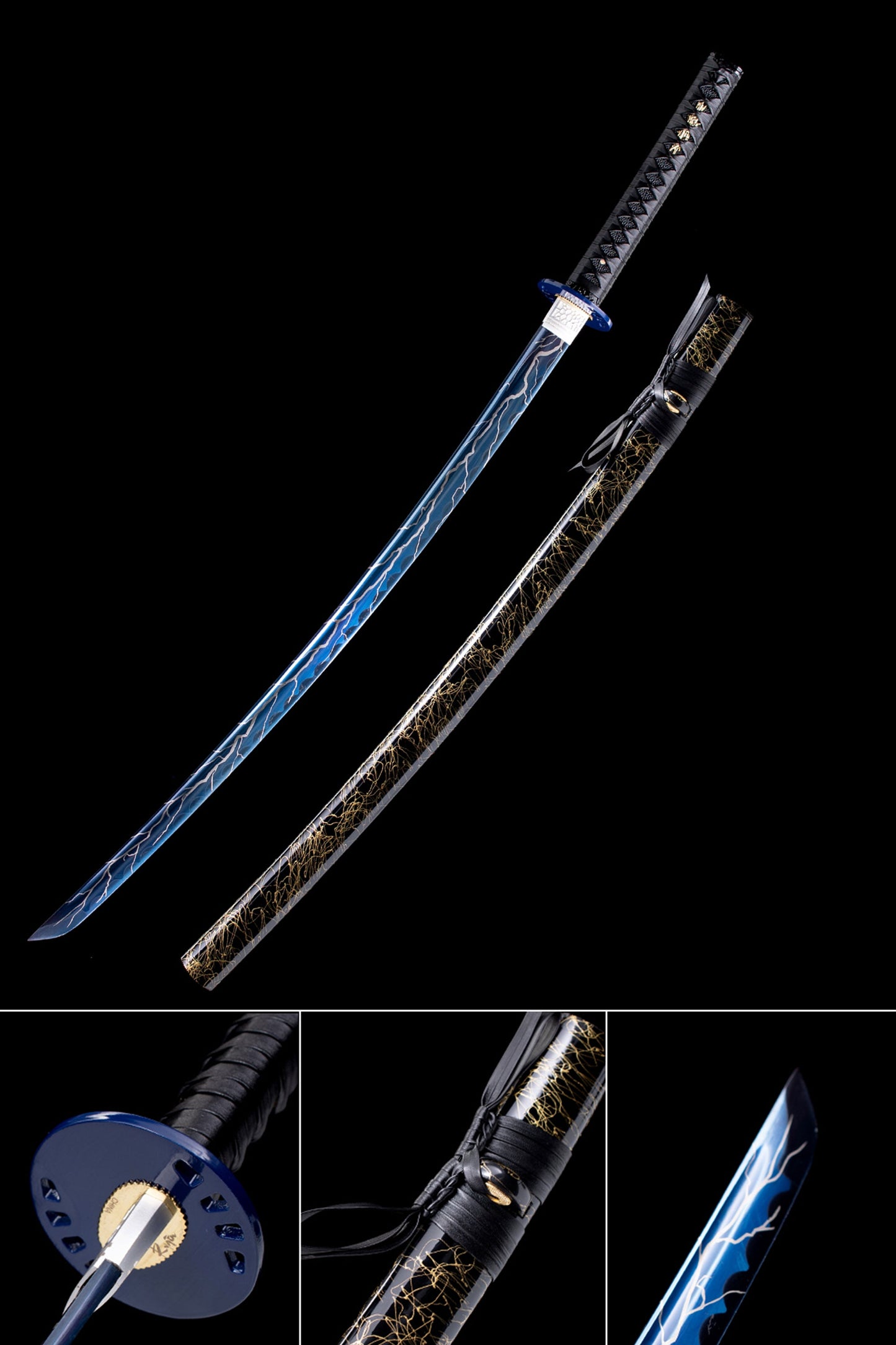 Hand Forged Katana,Lightning Engraving Blue Branches Classic