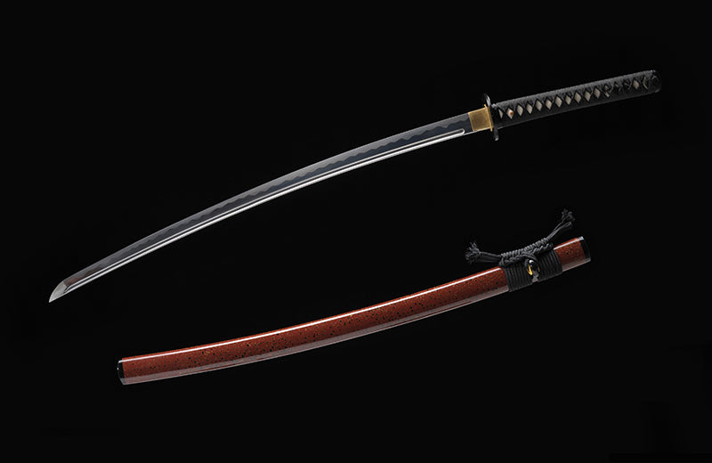 Artisan-Crafted Folded Steel Katana with Dark Red Scabbard