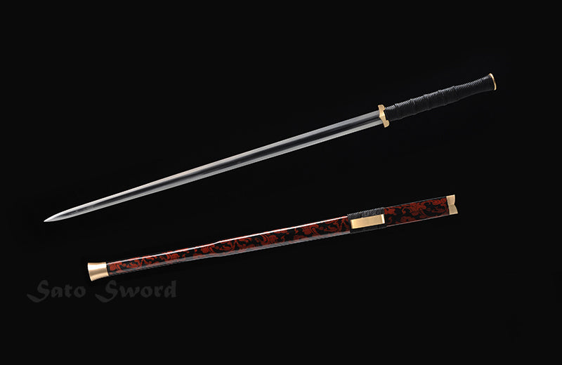 Chinese Han Dynasty Jian Sword with Full-Tang Damascus Folded Steel