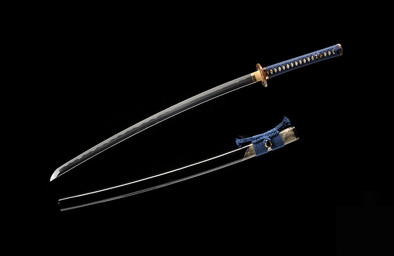 Clay-Tempered Steel Katana: Blue Handle & Black Scabbard