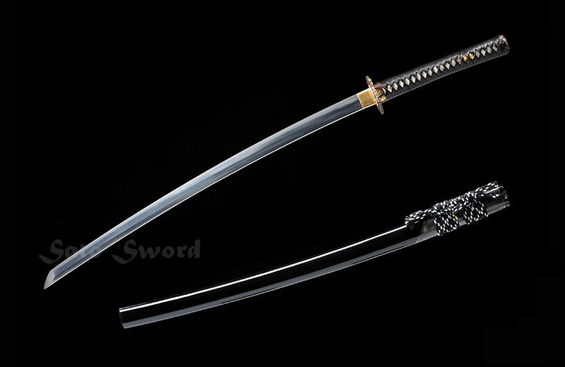 Classic Katana, Real Hand Forged Katana Leather Handle Black Scabbard