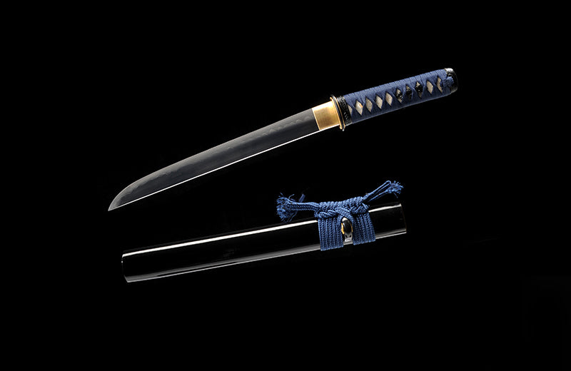 Compact Folded Steel Katana with Genuine Hamon & Blue Handle