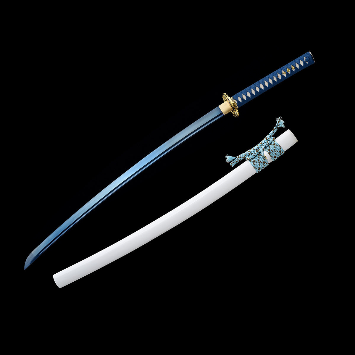 Hand Forged Carbon Steel Blue Blade Katana With Full Tang Blue Wrap