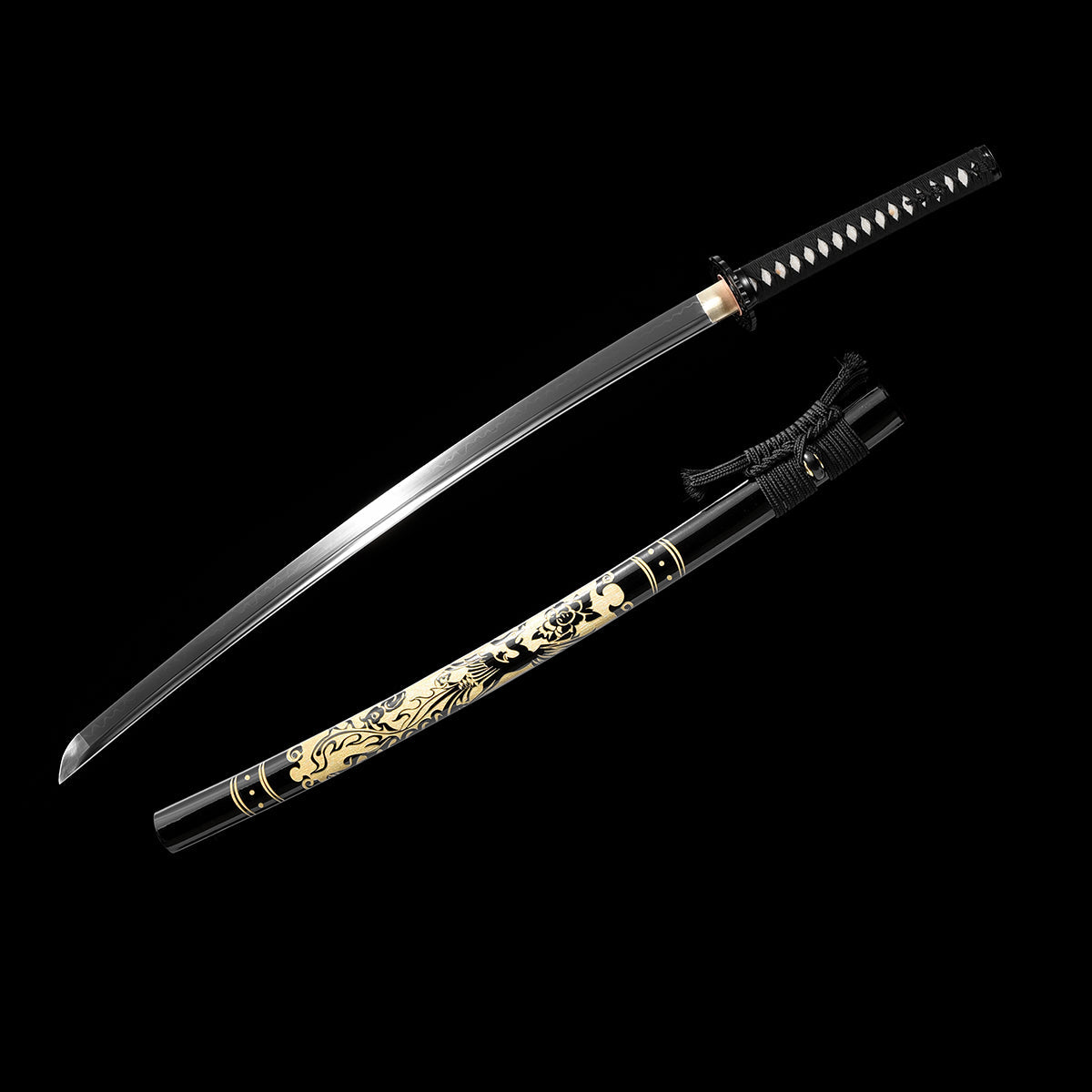 Clay-Tempered High-Carbon Katana with Engraved Scabbard