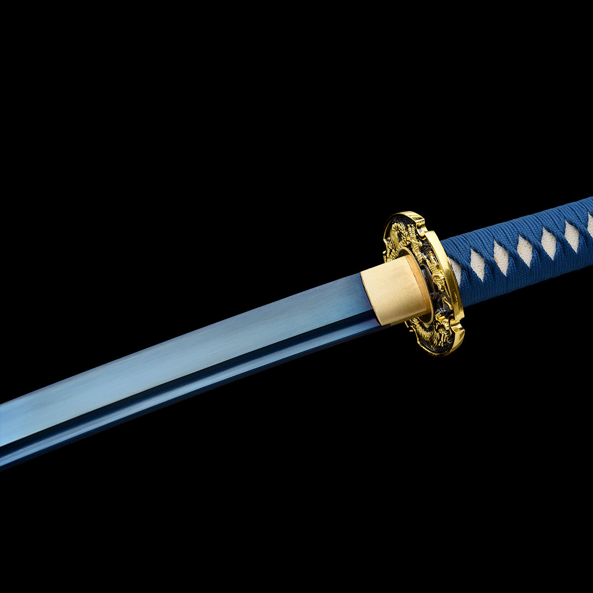 Hand Forged Carbon Steel Blue Blade Katana With Full Tang Blue Wrap