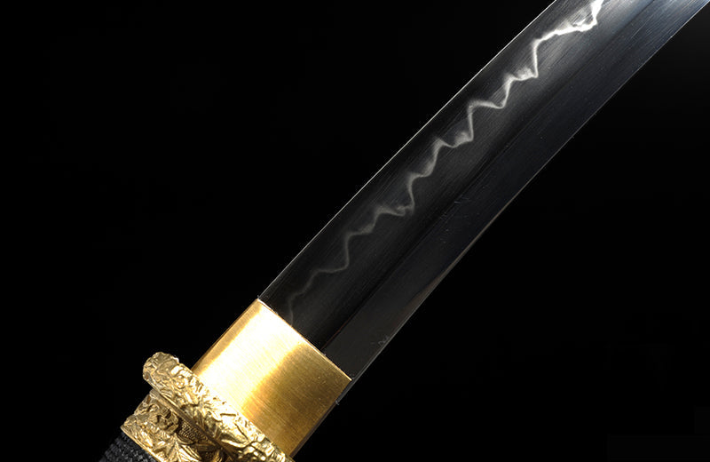 Compact Clay-Tempered 1095 Katana: Hand-Forged, Short Size, Black Saya