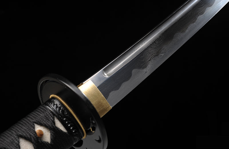 Artisan-Crafted Folded Steel Katana with Dark Red Scabbard