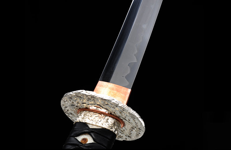 High Carbon Steel Katana Clay Tempered Silvery Wave Tsuba Katana