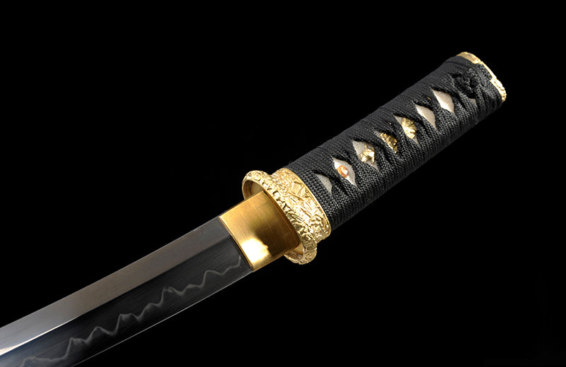 Compact Clay-Tempered 1095 Katana: Hand-Forged, Short Size, Black Saya