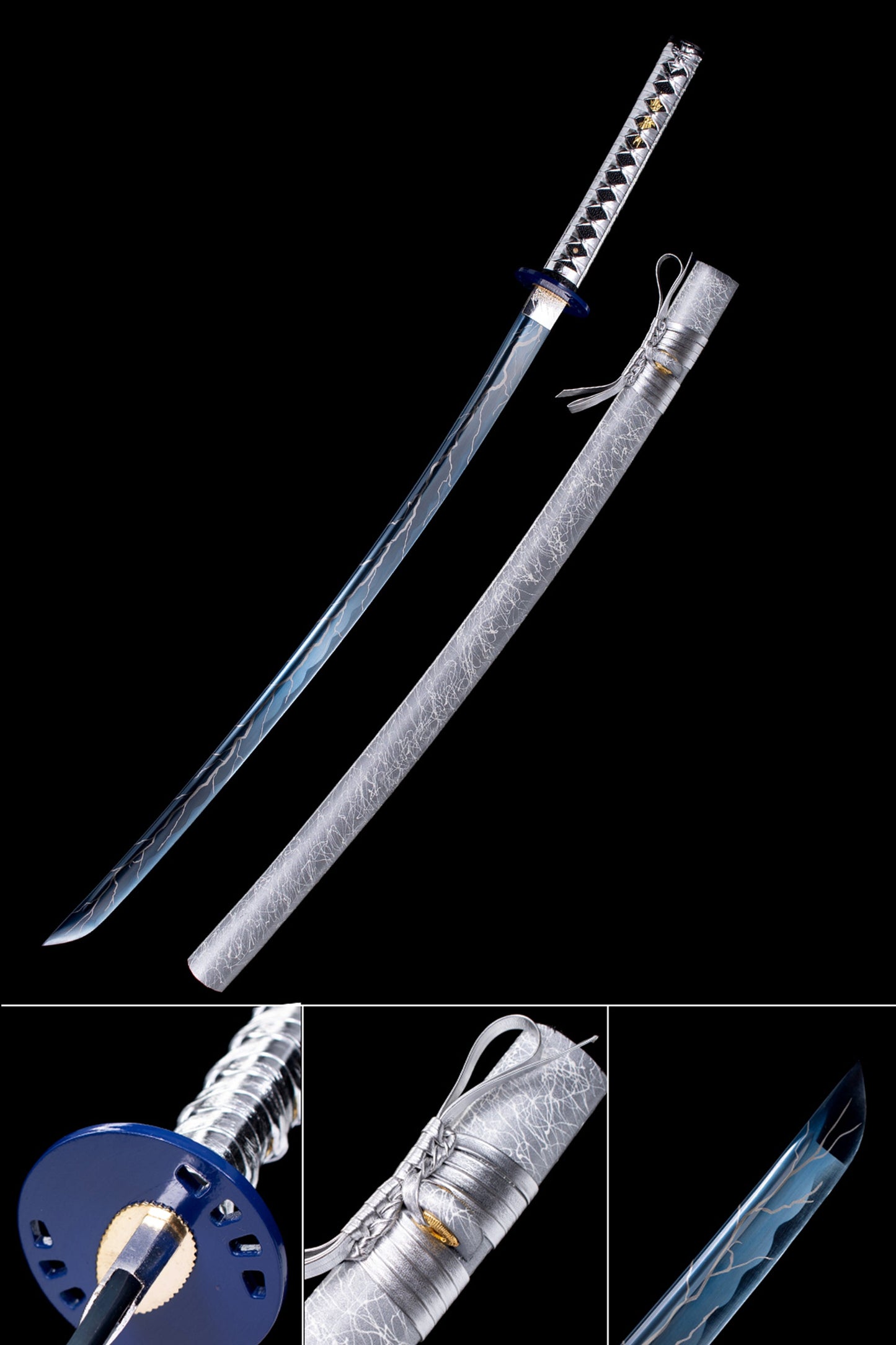 Hand Forged Katana,White Silvery Katana Scabbard Full Tang