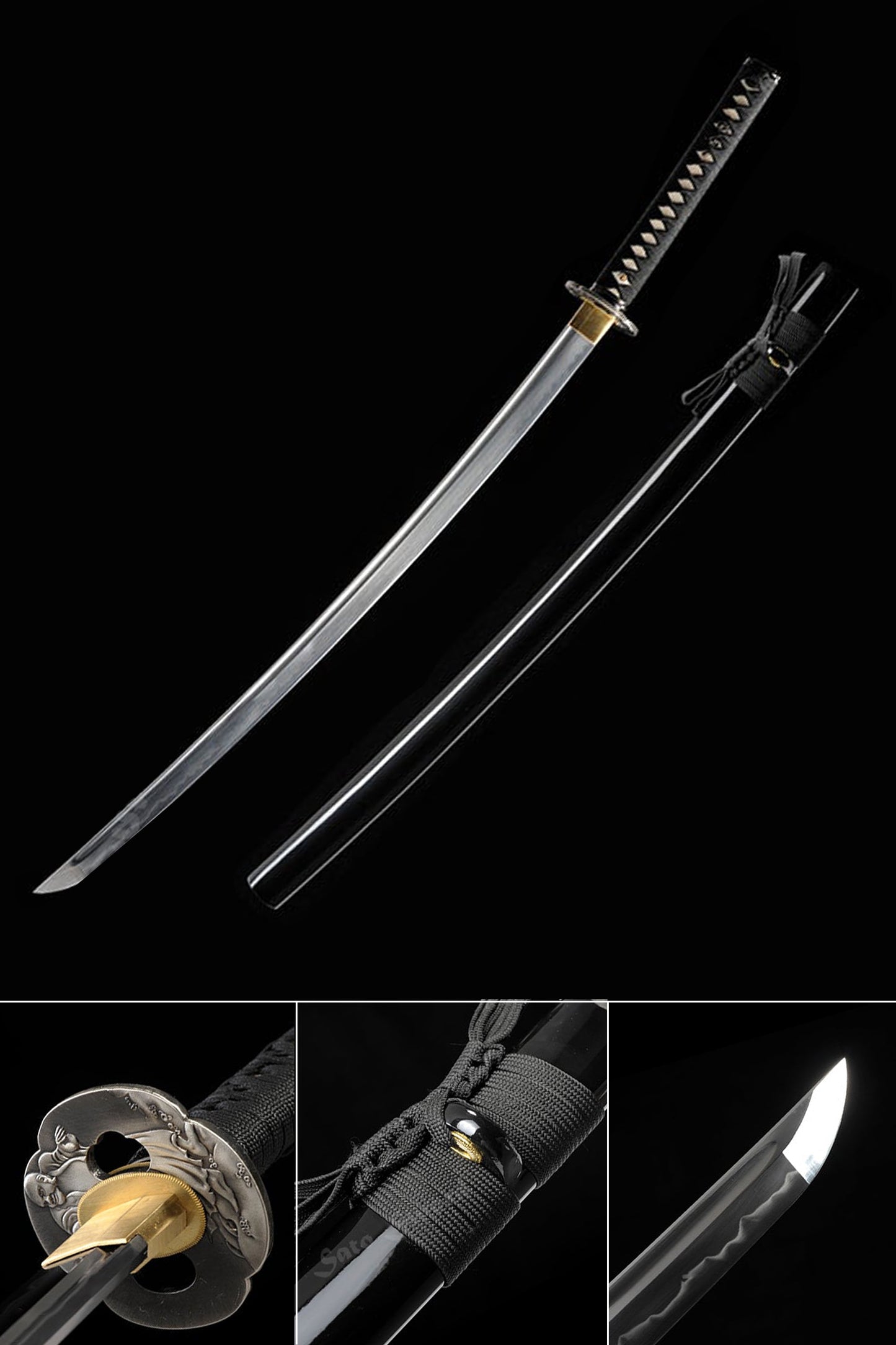 Traditional Clay Tempered Hand Forged Katana Black Scabbard