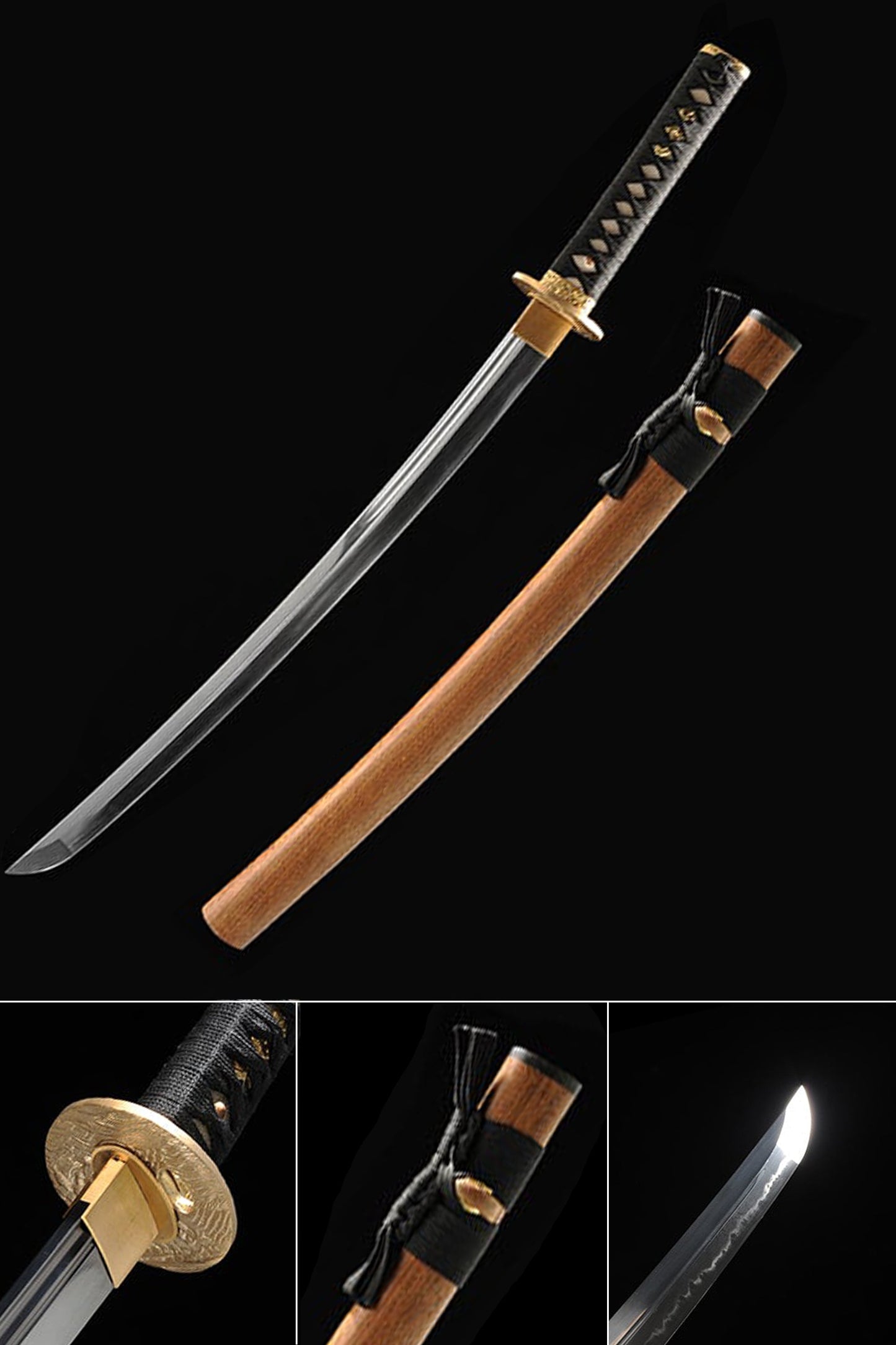 Hand Forged Wakizashi Clay-Tempered Rosewood Saya Medium Size