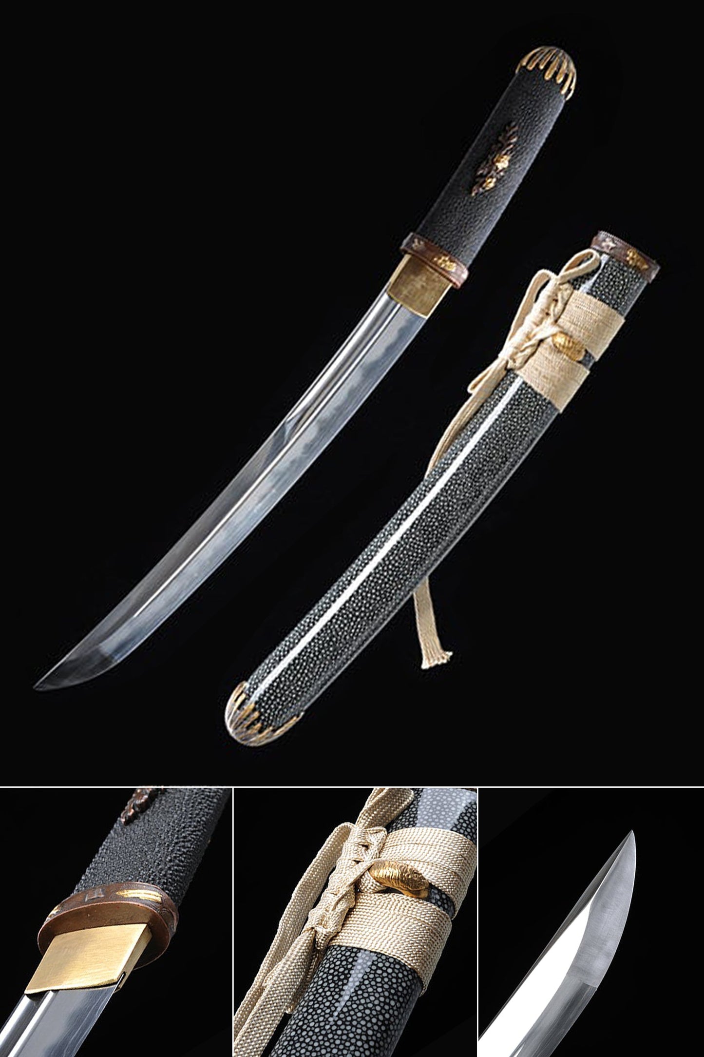 Carbon Steel Short Katana with Genuine Hamon & Premium Scabbard