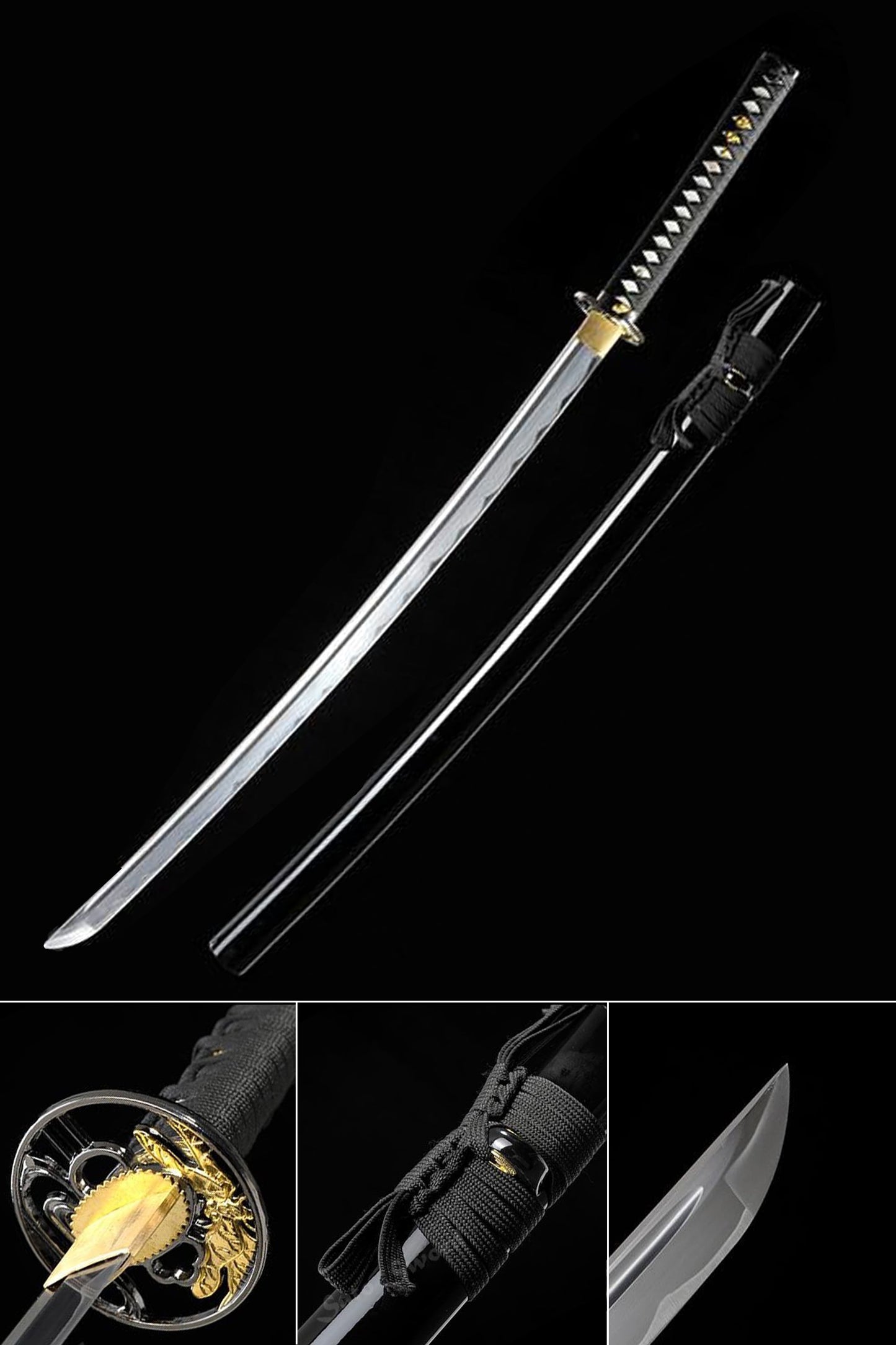 Hand Forged Katana Classic Dragonfly Tsuba Black Scabbard