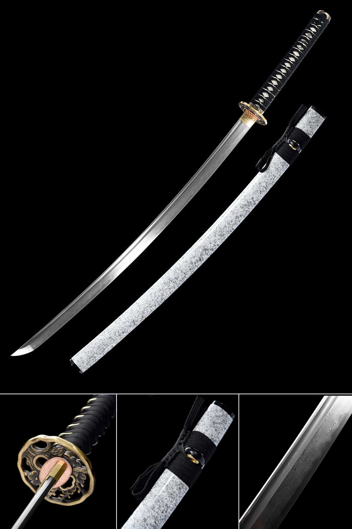 Hand Forged Katana,Folded Steel Real Hamons Folded Steel White