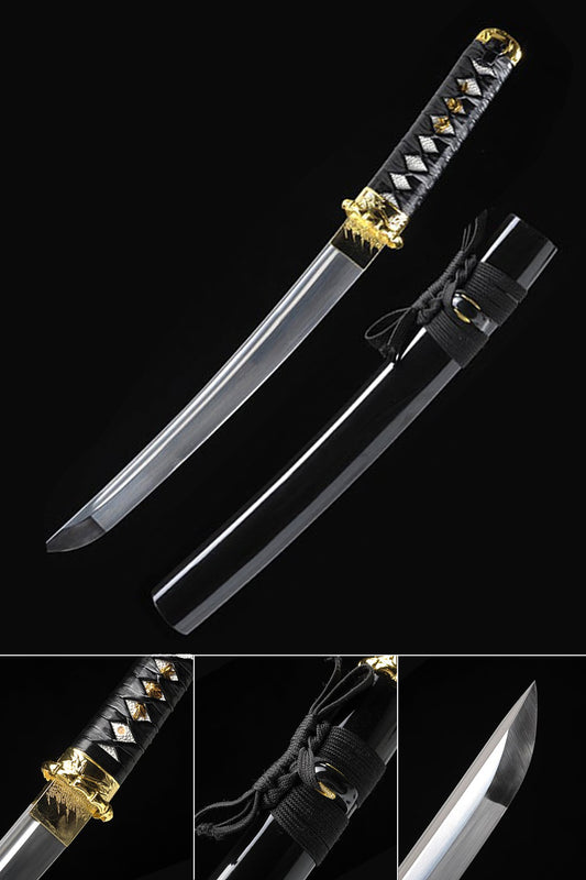 Hand Forged Short Size Katana,High Carbon Steel Golden Bamboo