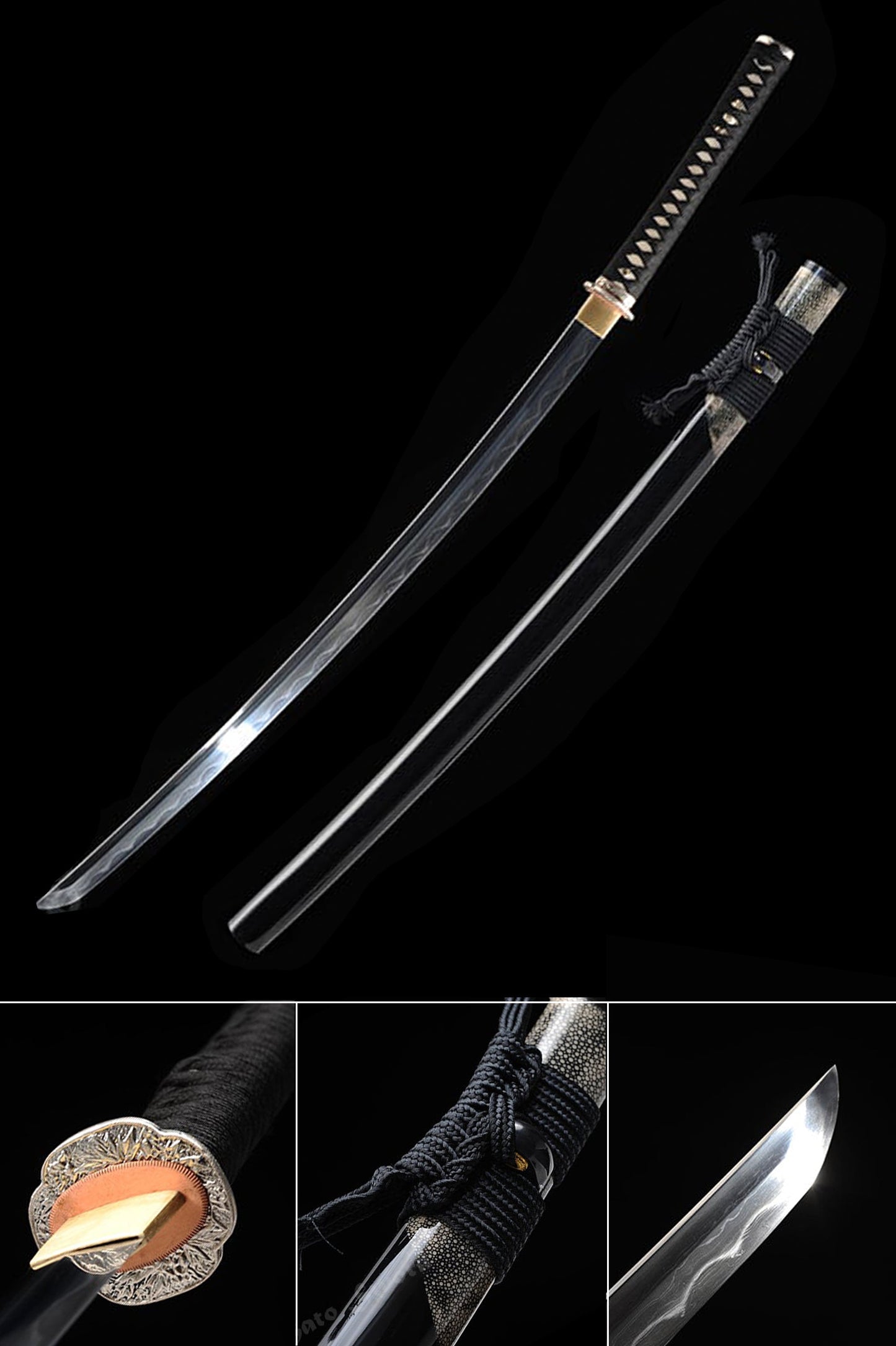 Traditional Hand Forged Katana Folded Steel Clay Tempered Silvery