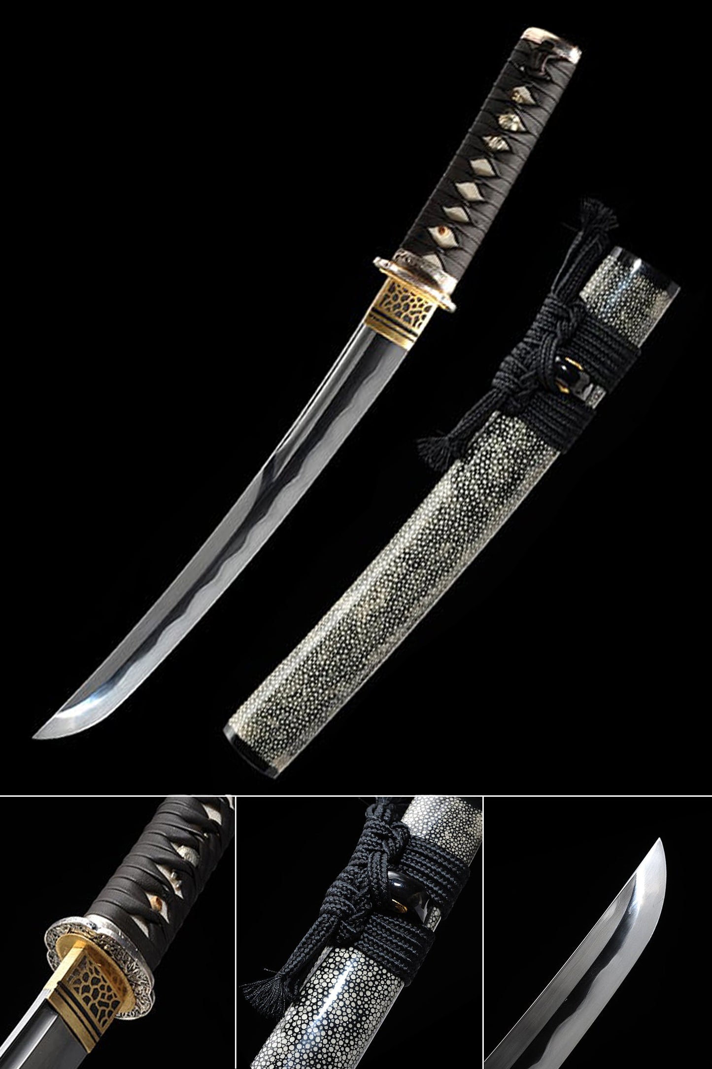 Hand-Forged Short Katana with Damascus Steel & Premium Scabbard