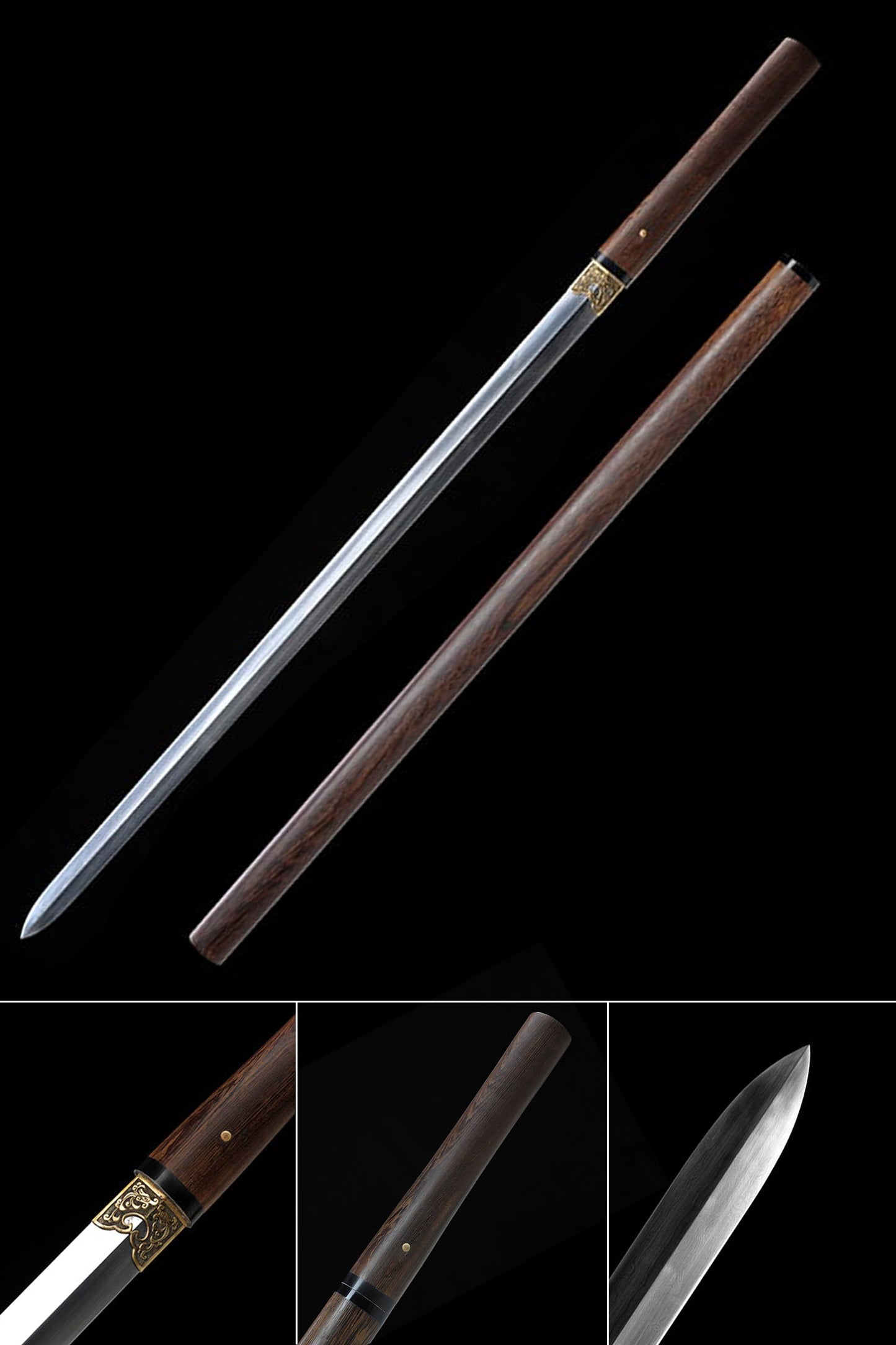 Hand Forged 40.5" Chinese Jian Folded Steel Ebony Wood Scabbard